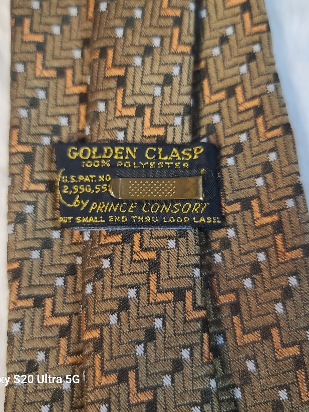 Golden Clasp Brown Patterned Men's Tie by